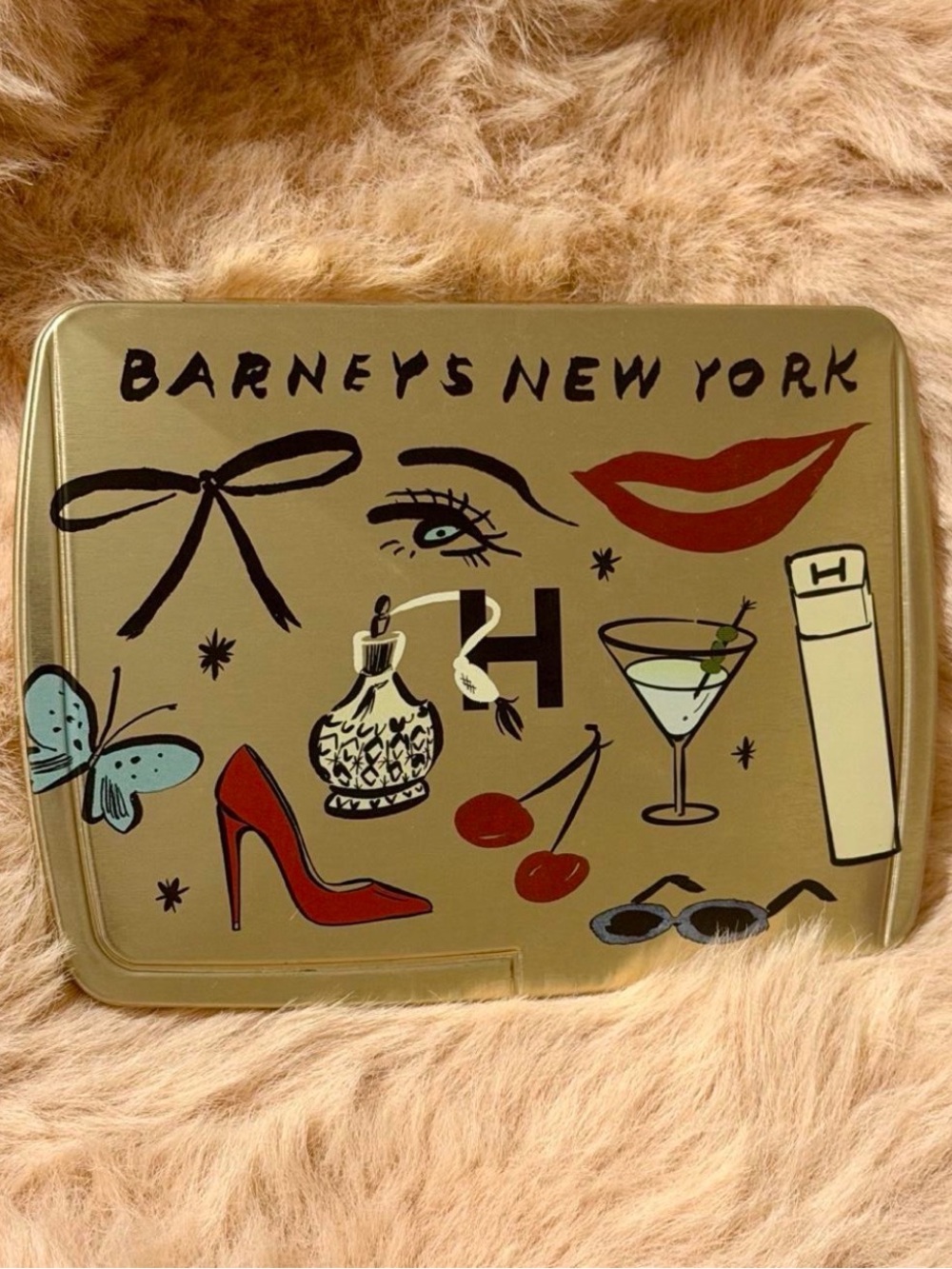 Barneys New York Palette II Gold Decorative Tin with Red & Aqua Accents